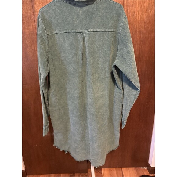 NEW Corduroy Long Shacket/Shirt W/Pocket Raw Edge Bottom sz1X Heyson Green - Picture 5 of 6